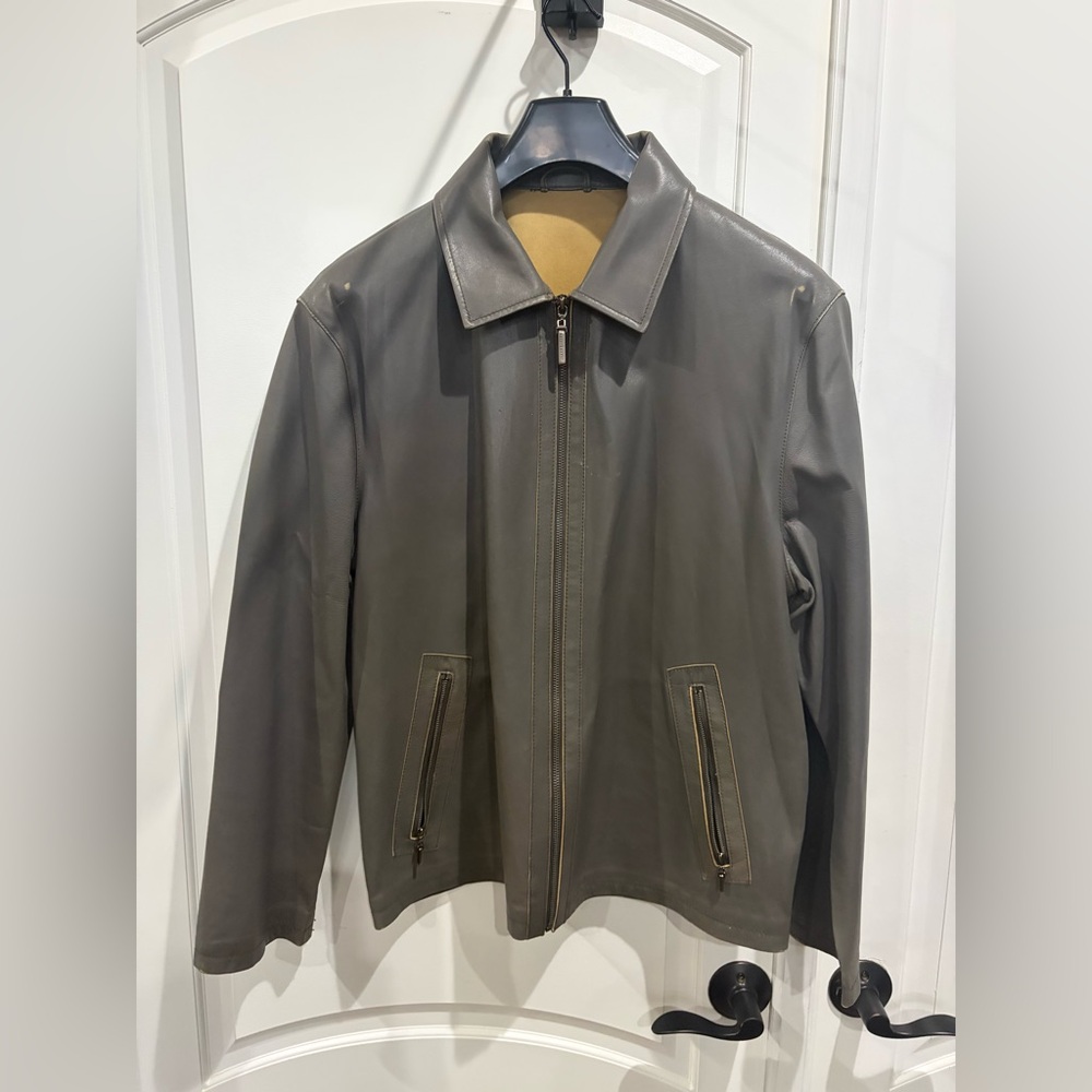 Jhane Barnes Dark Brown/Gray Leather Jacket